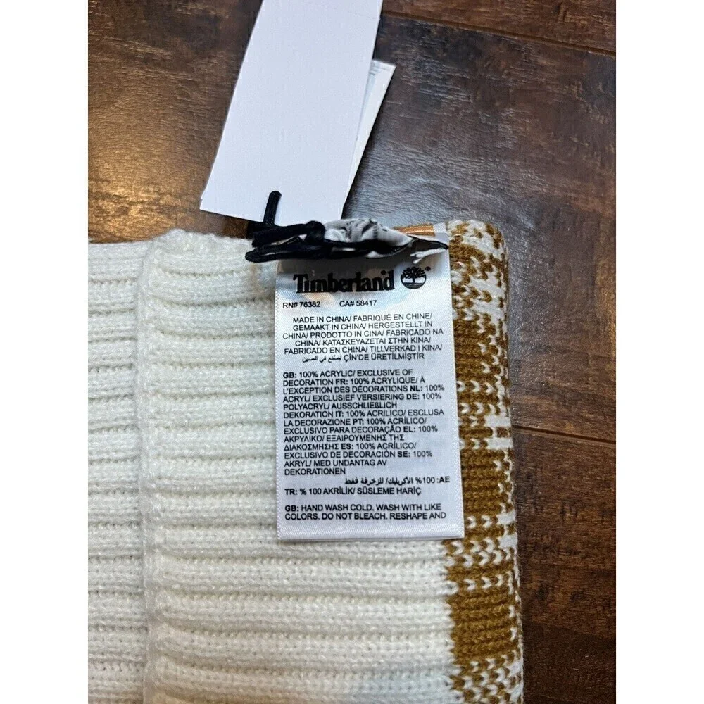Timberland Unisex Adults' Buffalo Plaid Print Scarf Camel/Ivory One Size NWT